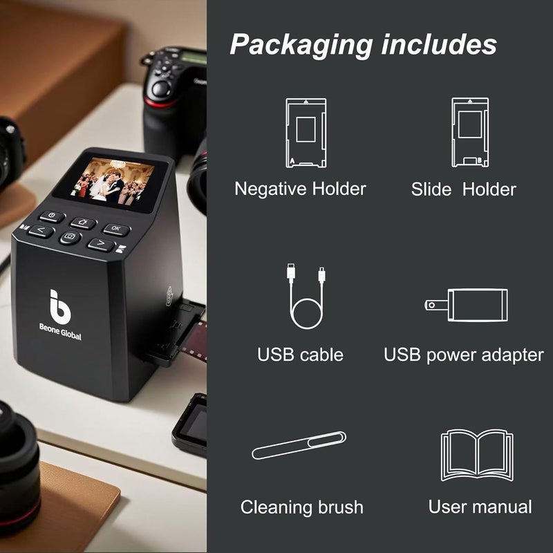 BEONE GLOBAL ماسح الأفلام BEONEGLOBAL ClearScan MINI بدقة 16 ميجابكسل، يحول أفلام وشرائح 35mm/135/126 إلى صور رقمية، سهل الاستخدام، مزود بشاشة LCD بحجم 2.31 إنش - Image 2